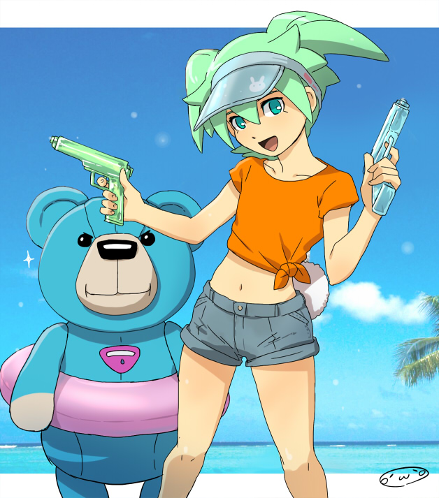 2boys, bunny_tail, clouds, fei_rune, green_eyes, green_hair, inazuma_eleven_(series), inazuma_eleven_go