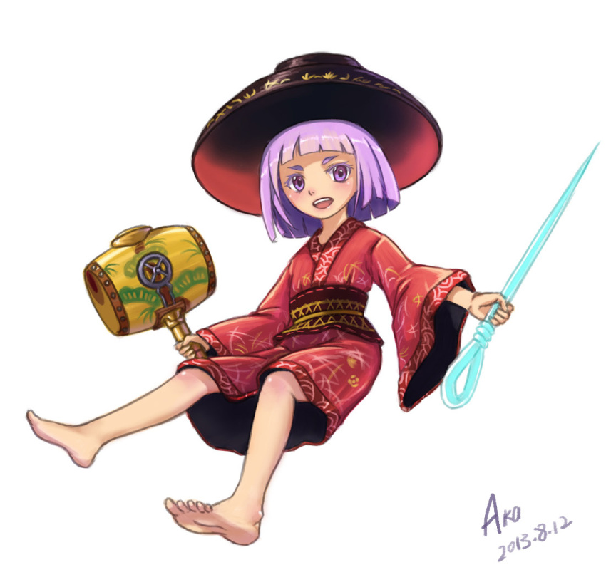 1girl, aka_(rosedream), blush, bowl, dish, japanese_clothes, mallet, needle