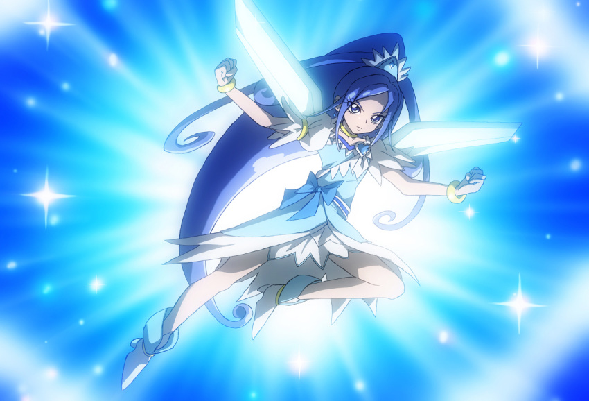 1girl, blue_eyes, blue_hair, bracelet, clenched_hands, cure_diamond, dokidoki!_precure, fresh_precure!