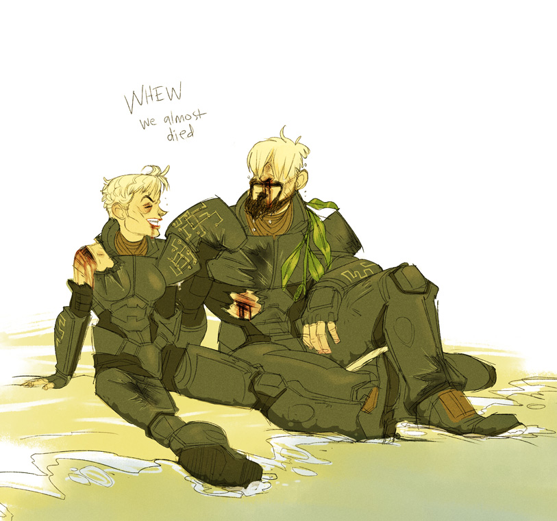 2013, aleksis_kaidanovsky, armor, beach, beard, blonde_hair, blood, breasts