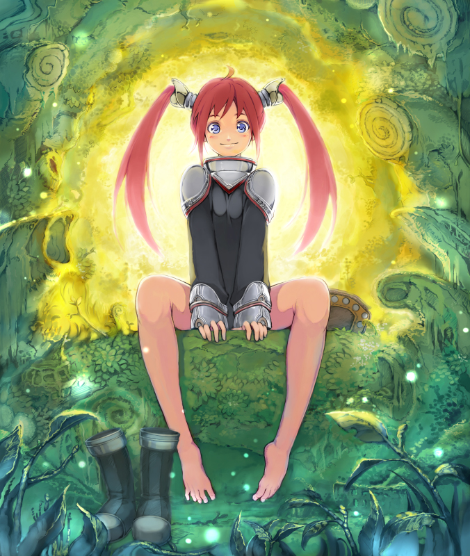 barefoot, blue_eyes, blush, boots, fantasy, feet, kuro_kuro_kuro, kurokurokuro