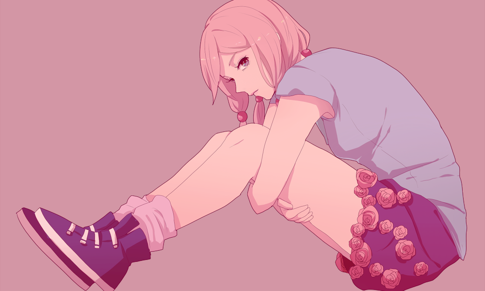 1girl, aju222, flower, hair_bobbles, hair_ornament, jojo_no_kimyou_na_bouken, jojolion, pink_hair