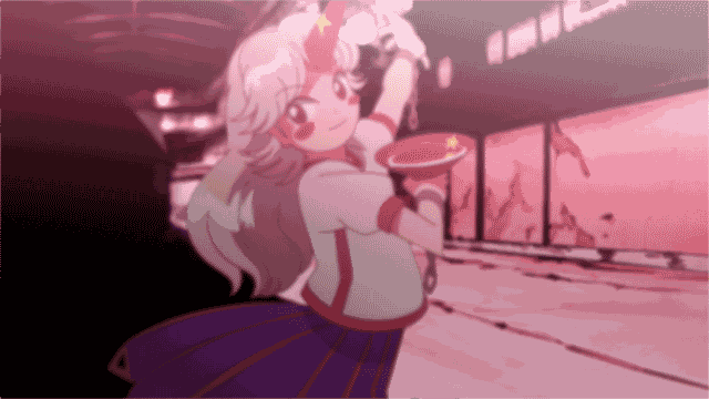 animated, animated_gif, blonde_hair, blush, blush_stickers, chains, gif, horns