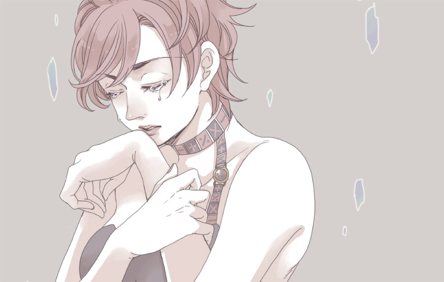 1girl, chiyo_(chidori), jojo_no_kimyou_na_bouken, muted_color, pink_hair, short_hair, solo, tears