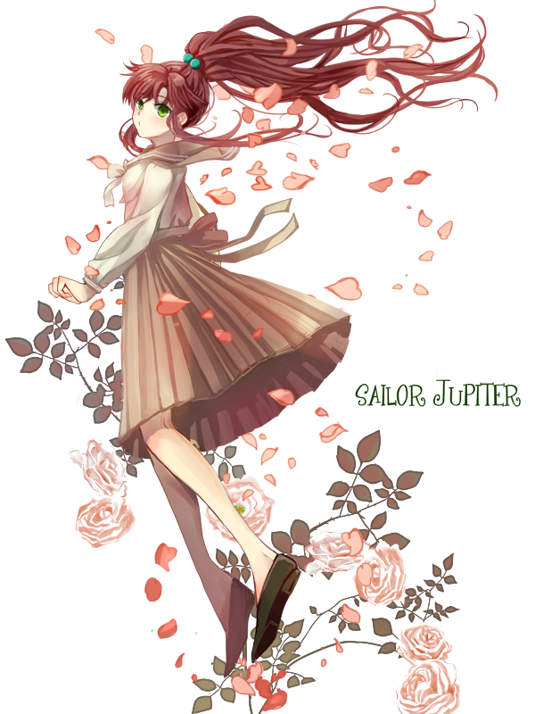 1girl, aiha-deko, bishoujo_senshi_sailor_moon, brown_hair, character_name, floating_hair, flower, full_body