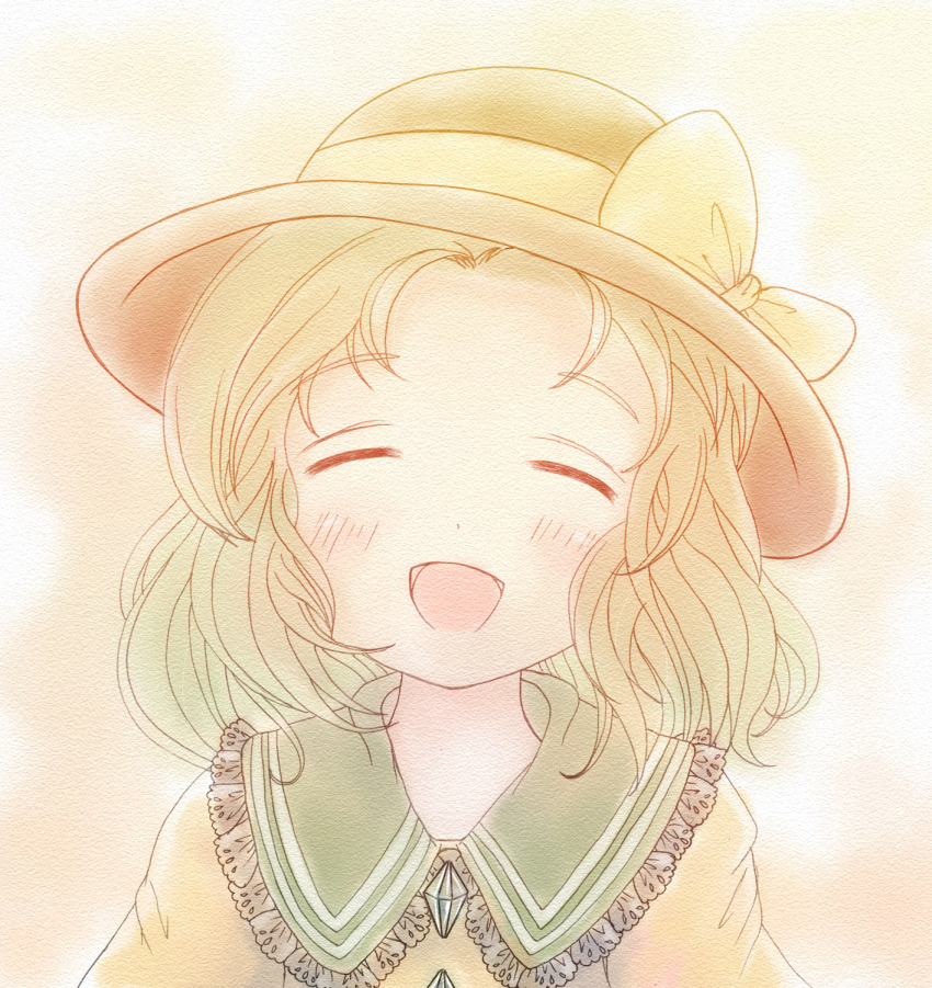 1girl, blush, closed_eyes, colored, facing_viewer, hat, highres, komeiji_koishi