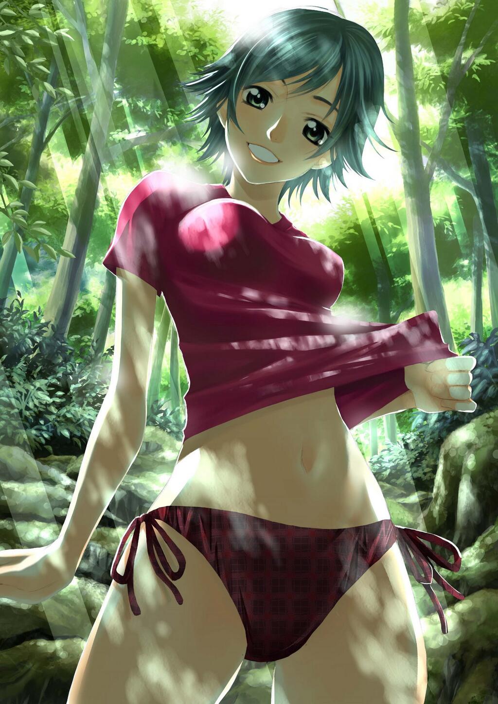 1girl, black_hair, highres, kimi_no_iru_machi, mishima_asuka, official_art, seo_kouji, short_hair