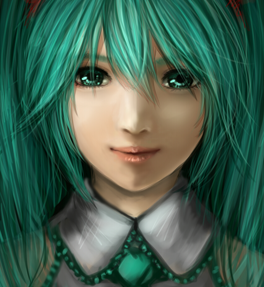 1girl, aqua_eyes, aqua_hair, bust, face, hatsune_miku, himasen, lips, solo, vocaloid