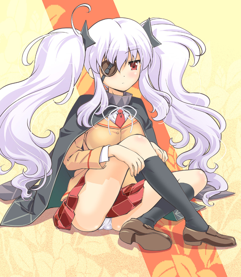 1girl, blazer, blush, breasts, cape, eyepatch, hair_ornament, large_breasts