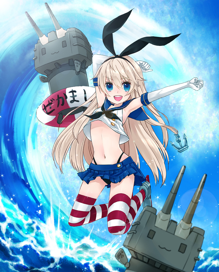 1girl, anchor, blonde_hair, blue_eyes, elbow_gloves, gloves, innertube, kantai_collection