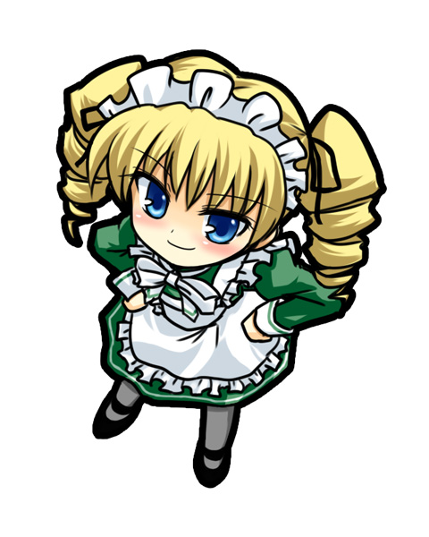 blonde_hair, blue_eyes, chibi, dance_dance_revolution, maid, yuni_(dance_dance_revolution)