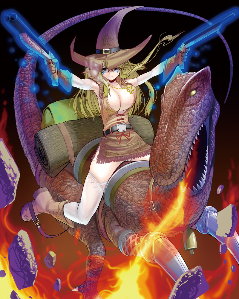 1girl, belt, blonde_hair, blue_eyes, boots, breasts, buckle, center_opening