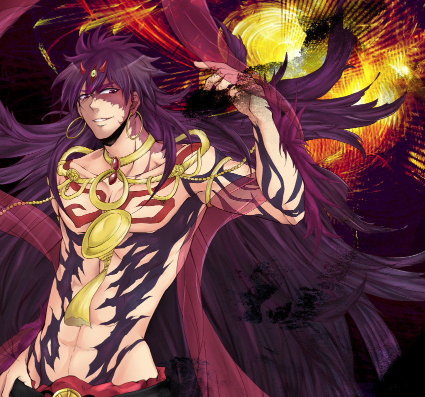 1boy, djinn_equip, earrings, highres, jewelry, katze224, long_hair, magi_the_labyrinth_of_magic