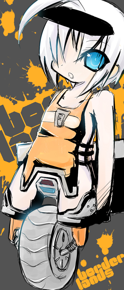 ahoge, blue_eyes, borderlands, claptrap, ichi_kazu, personification, robot, sketch