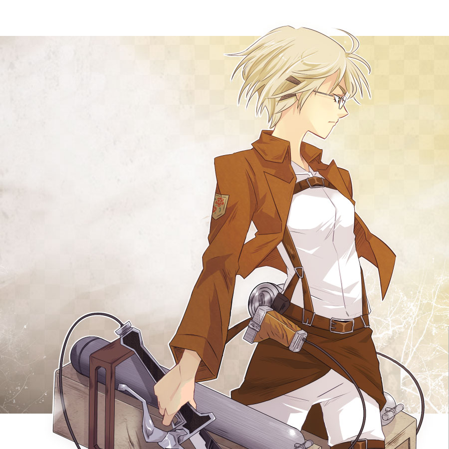 1girl, areri, belt, blonde_hair, glasses, jacket, rico_brzenska, shingeki_no_kyojin
