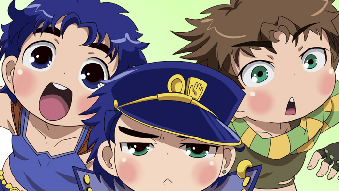 3boys, :<, blue_hair, brown_hair, derivative_work, family, green_eyes, hat