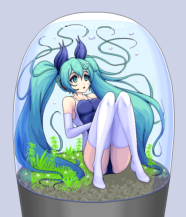 1girl, aqua_eyes, aqua_hair, bubble, elbow_gloves, gloves, hatsune_miku, headset