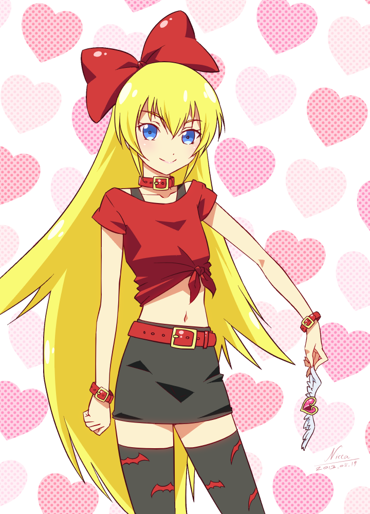 1girl, alternate_costume, artist_name, bat_print, belt, black_legwear, blonde_hair, blue_eyes