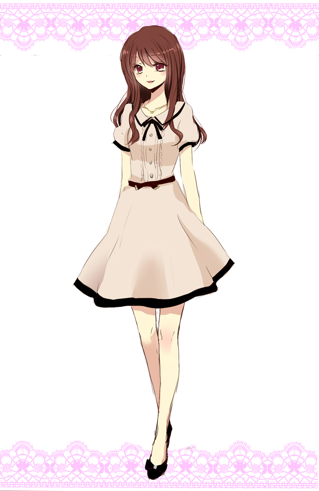 1girl, blush, brown_eyes, brown_hair, long_hair, simple_background, smile, solo
