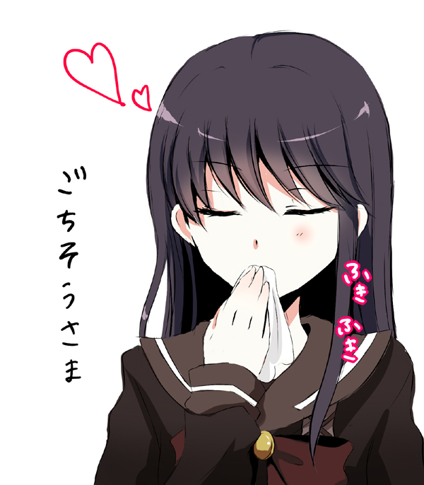 1girl, blush, character_request, closed_eyes, long_hair, school_terror_story, school_uniform, serafuku