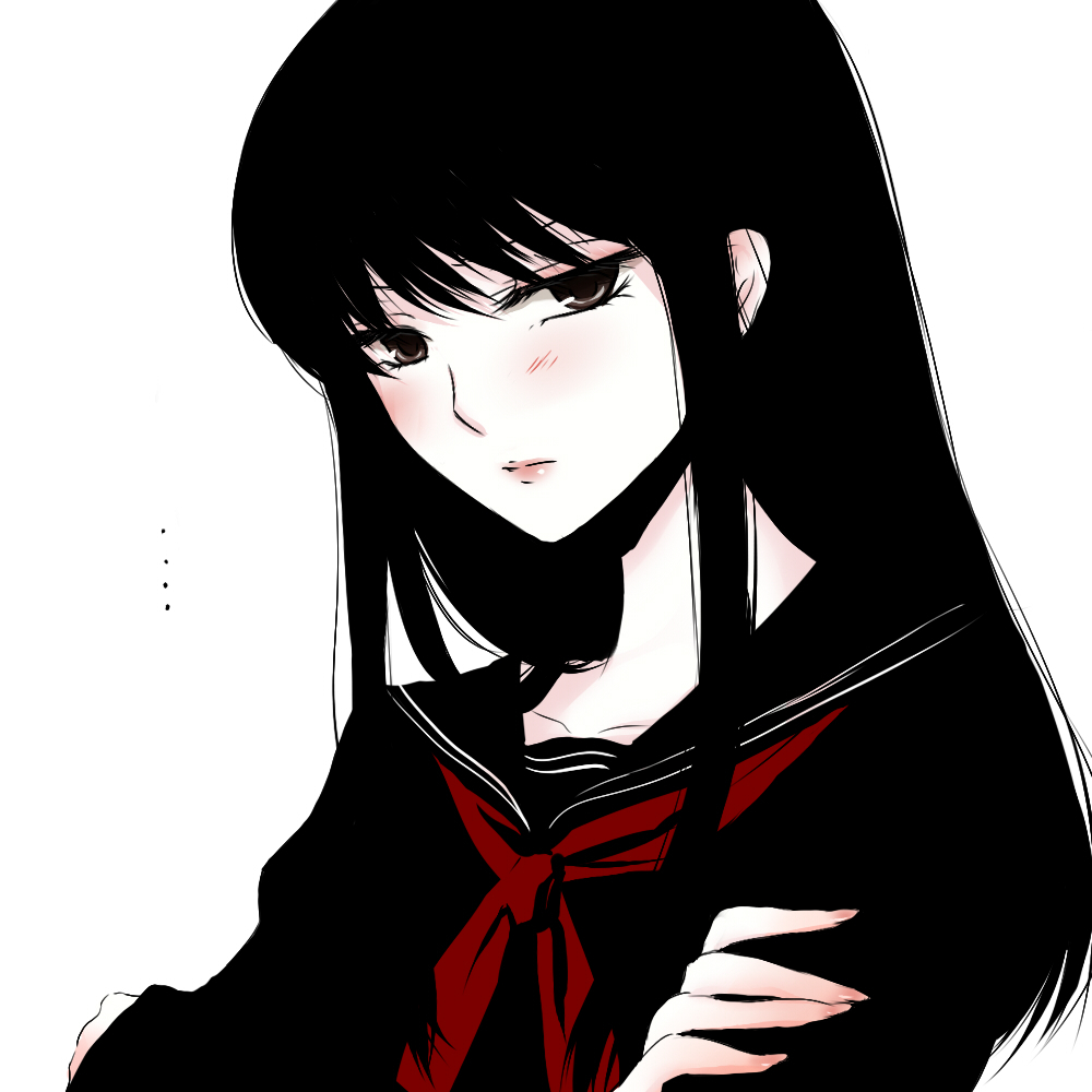 1girl, blush, crossed_arms, gakkou_de_atta_kowai_hanashi, iwashita_akemi, long_hair, looking_at_viewer, school_uniform
