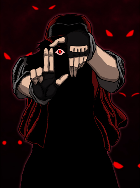 alucard_(hellsing), baseball_cap, crossover, epic, eyes, fingerless_gloves, fusion, gloves, glowing, glowing_eyes, hat, hellsing, krychasuke, kurii_chasuke, male, parody, pokemon, pokemon_(game), red_(pokemon), red_eyes, solo