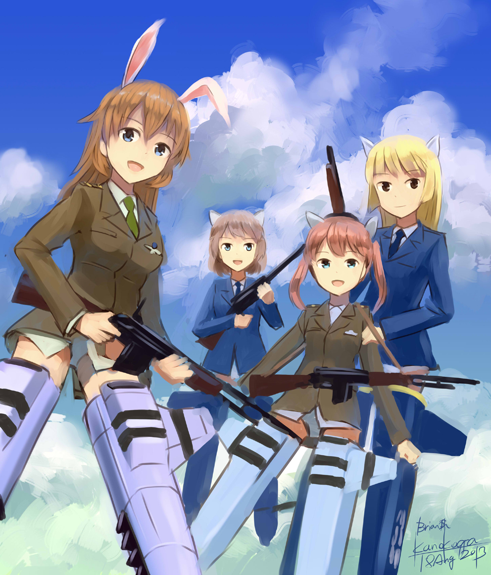 4girls, animal_ears, blonde_hair, brown_hair, cat_ears, cecilia_e_harris, charlotte_e_yeager, francie_gerard