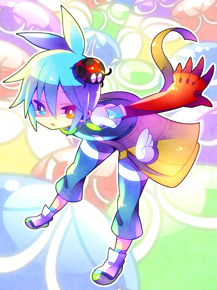 1boy, ahoge, bag, blob, blue_eyes, blue_hair, capri_pants, ebisawa_(alluviju)