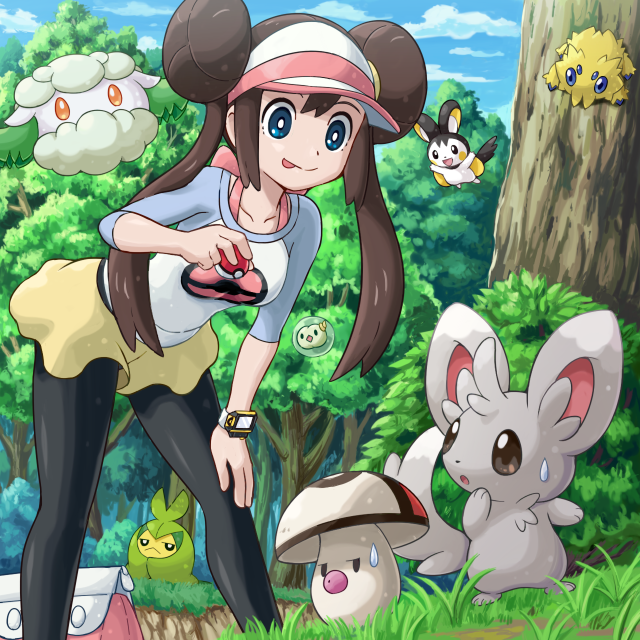 1girl, :d, bag, black_eyes, black_legwear, blue_eyes, breasts, brown_hair
