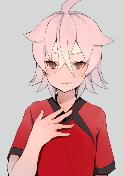 1boy, ahoge, bust, face, inazuma_eleven_(series), inazuma_eleven_go, izumi_kanaaki, kidokawa_seishuu, male, simple_background, smile, soccer_uniform, solo, toshimasa_(serialism), trap