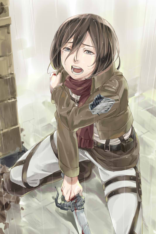 1girl, black_hair, blood, boots, crying, grey_eyes, jacket, long_sleeves