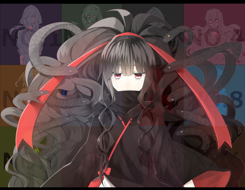6+boys, 6+girls, ayano_(kagerou_project), azami_(kagerou_project), black_hair, ene_(kagerou_project), hair_ornament, hair_ribbon