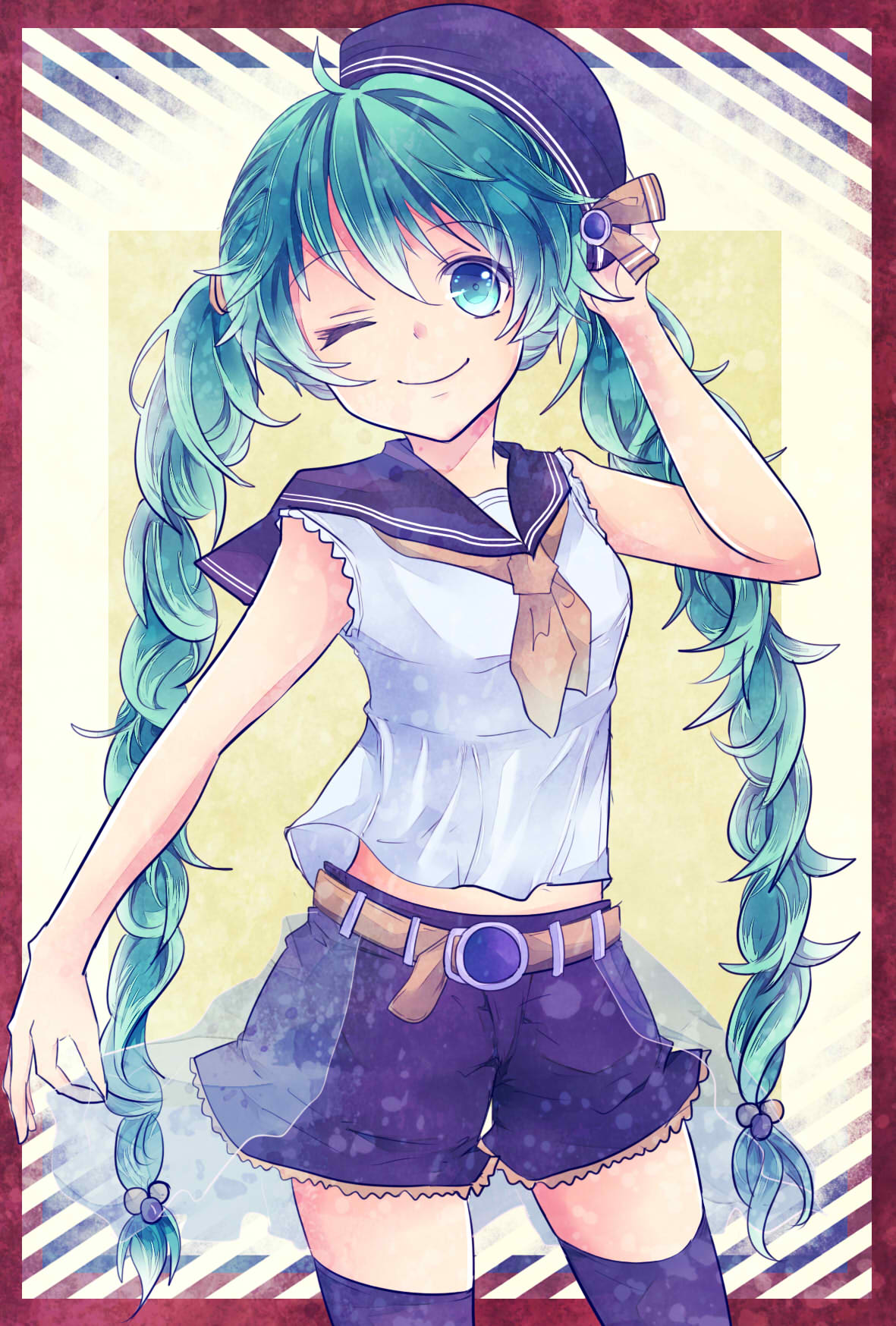 1girl, aqua_eyes, aqua_hair, braid, hat, hatsune_miku, highres, long_hair