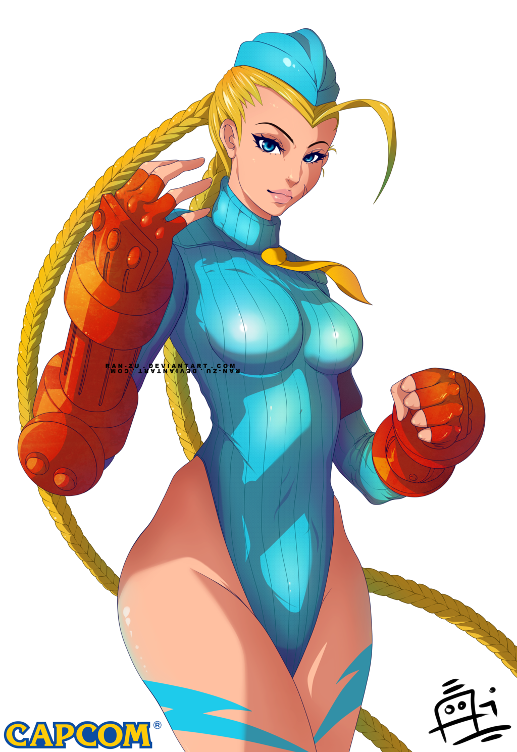 1girl, ahoge, alternate_costume, blonde_hair, blue_eyes, bodypaint, braid, cammy_white