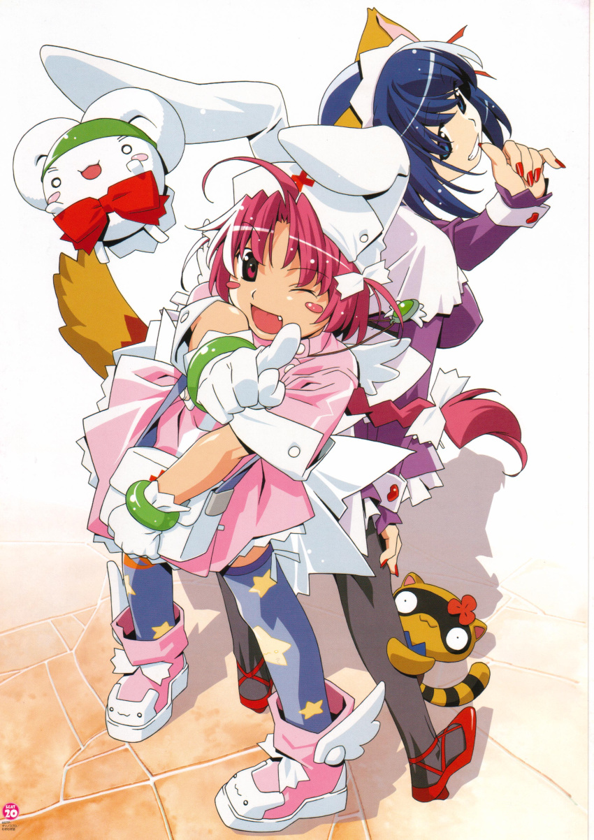 absurdres, ahoge, animal_ears, ankle_boots, blue_eyes, blue_hair, blush_stickers, boots