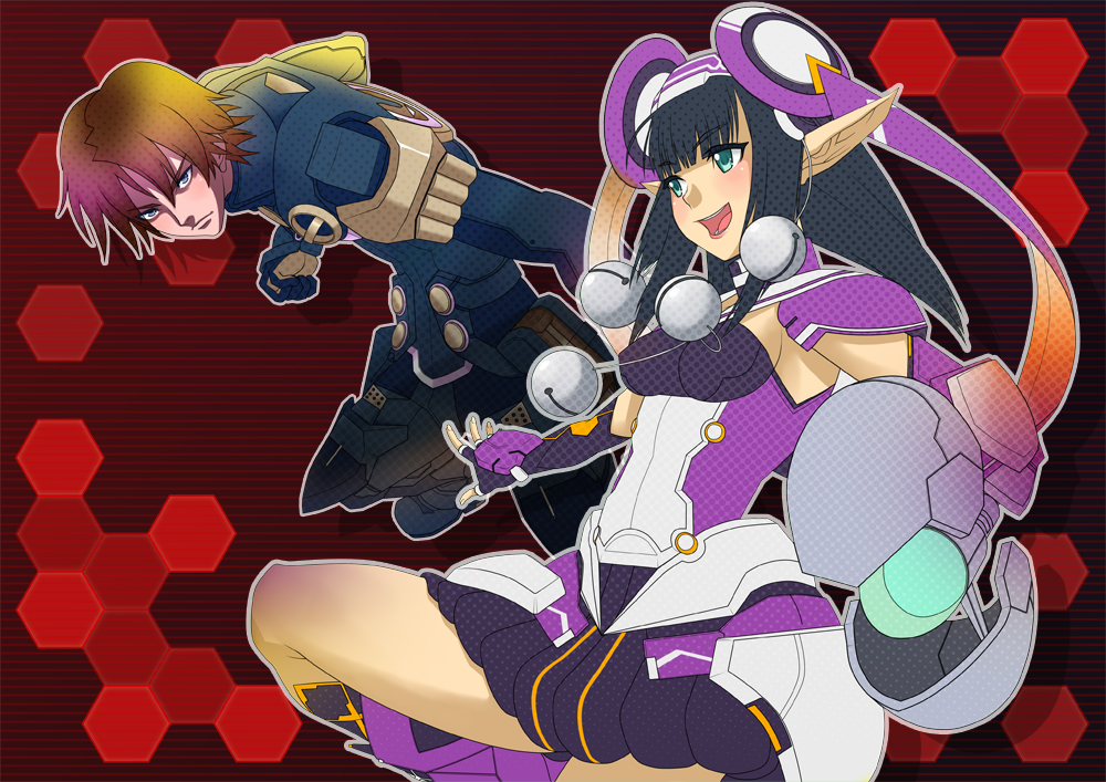 1boy, 1girl, :d, bell, black_hair, blush, close_quarter, green_eyes