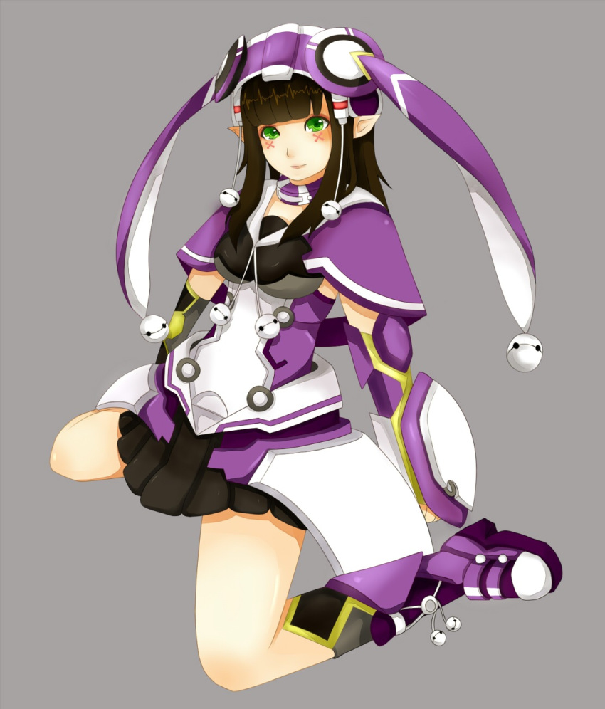 1girl, black_hair, boots, cim, facepaint, green_eyes, hat, highres