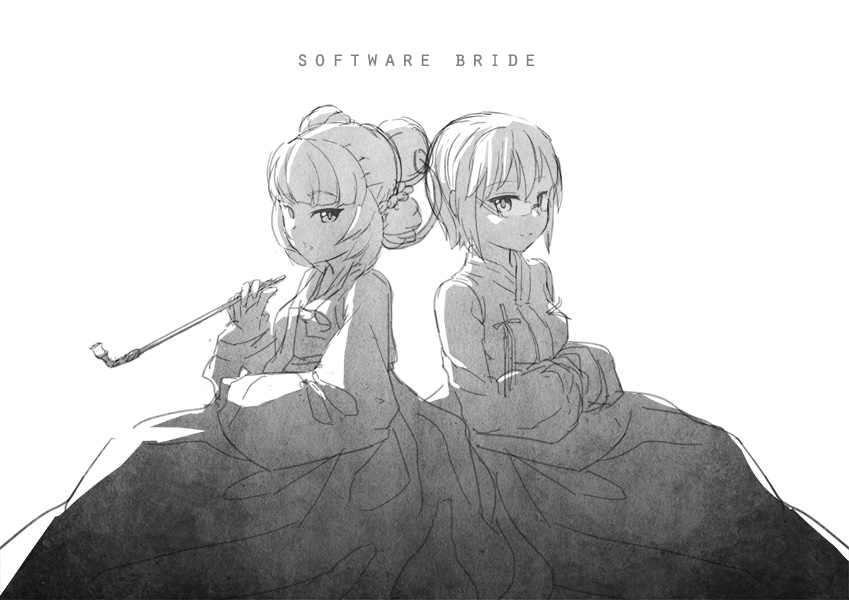 2girls, alternate_hairstyle, analogue:_a_hate_story, glasses, hair_bun, hanbok, hyun-ae, kiseru