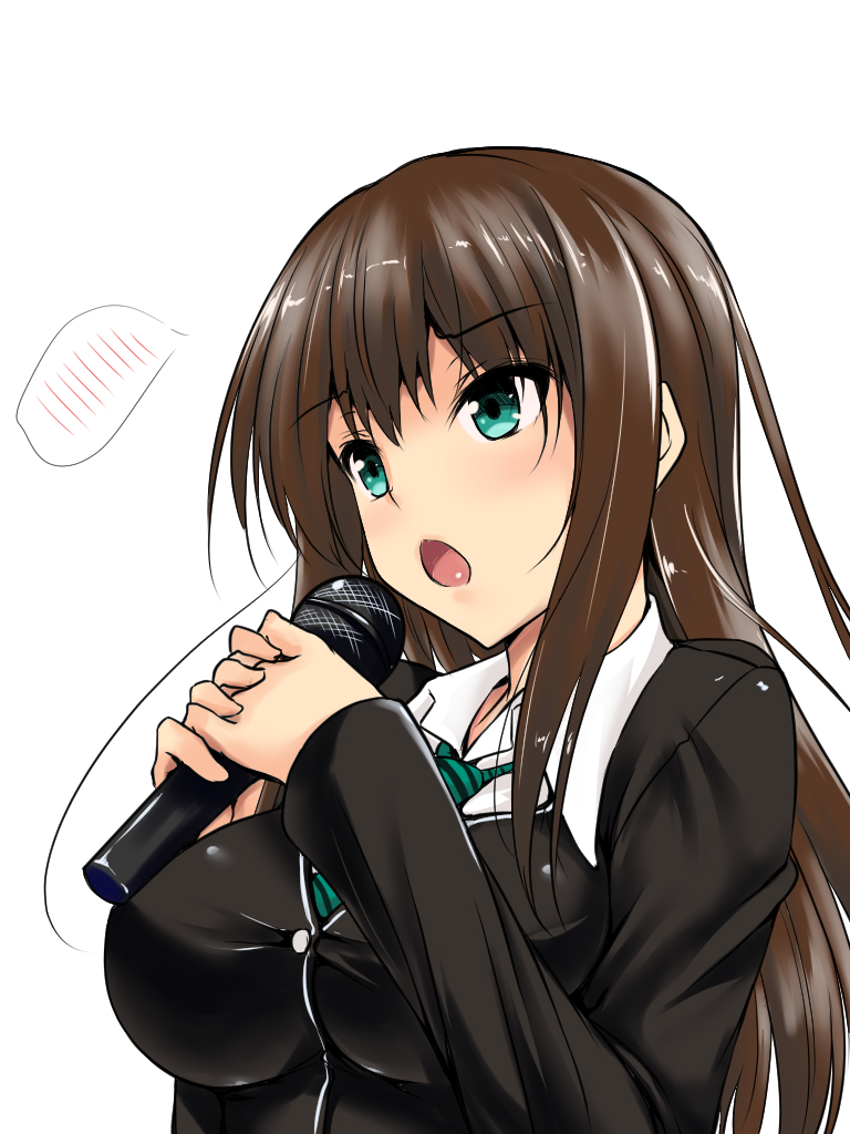 1girl, breasts, brown_hair, cardigan, dendendert, green_eyes, idolmaster, idolmaster_cinderella_girls