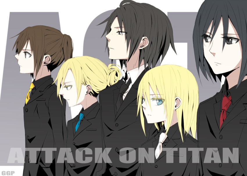 5girls, annie_leonhardt, black_hair, blonde_hair, brown_hair, christa_renz, copyright_name, formal