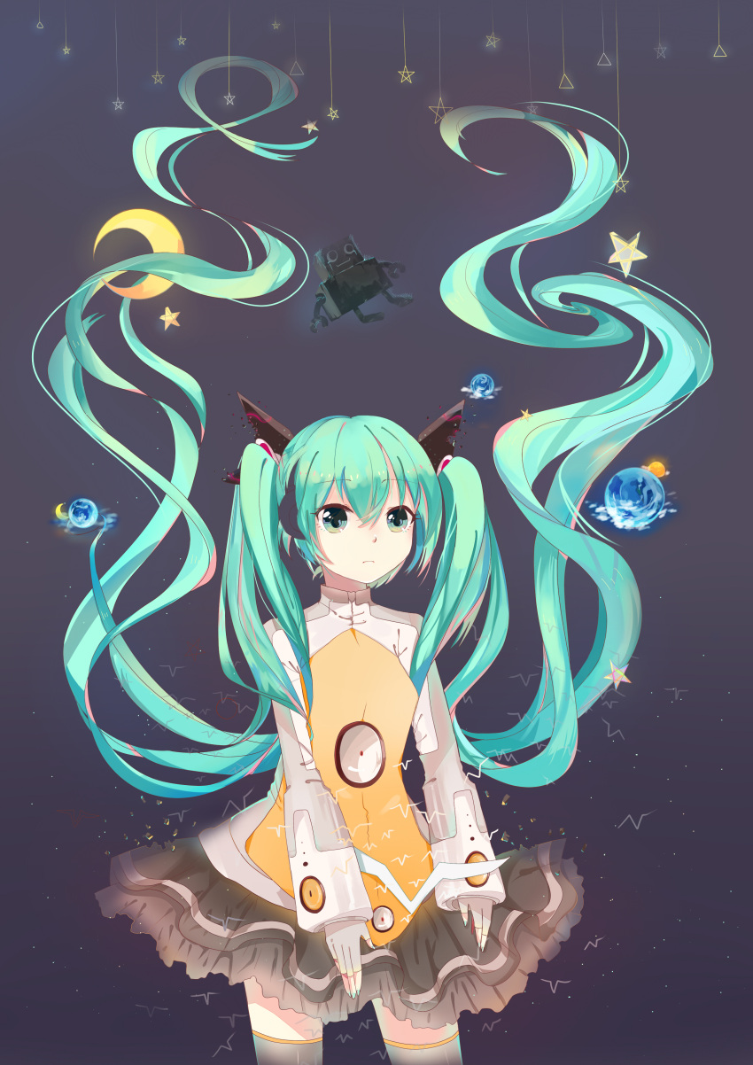 1girl, absurdres, fingerless_gloves, floating_hair, gloves, green_eyes, green_hair, hatsune_miku