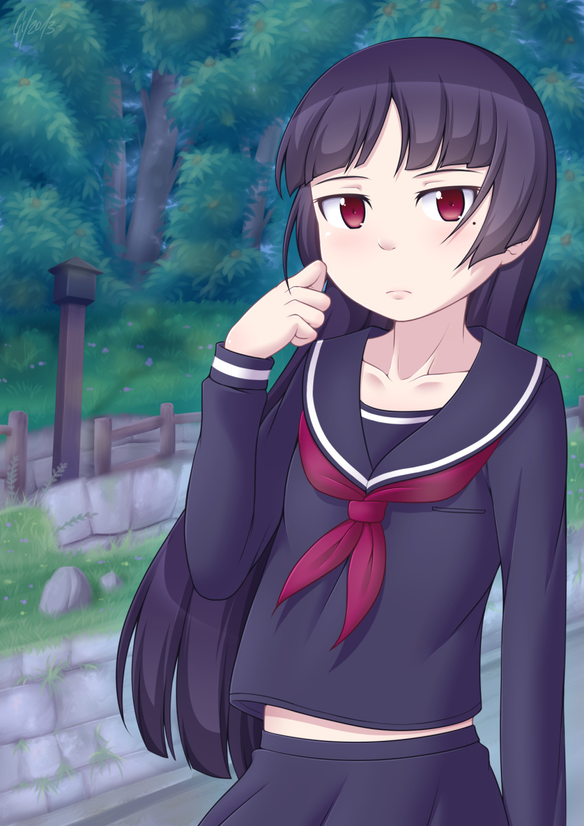 1girl, black_hair, ghettoyouth, gokou_ruri, highres, long_hair, ore_no_imouto_ga_konna_ni_kawaii_wake_ga_nai, red_eyes