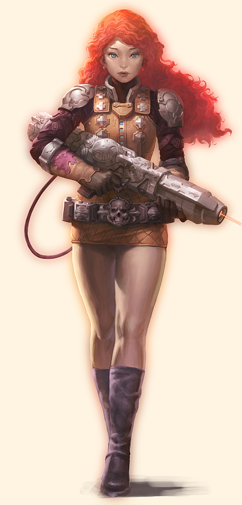 1girl, armor, armored_dress, belt, blue_eyes, boots, brave_(pixar), crossed_legs_(standing)