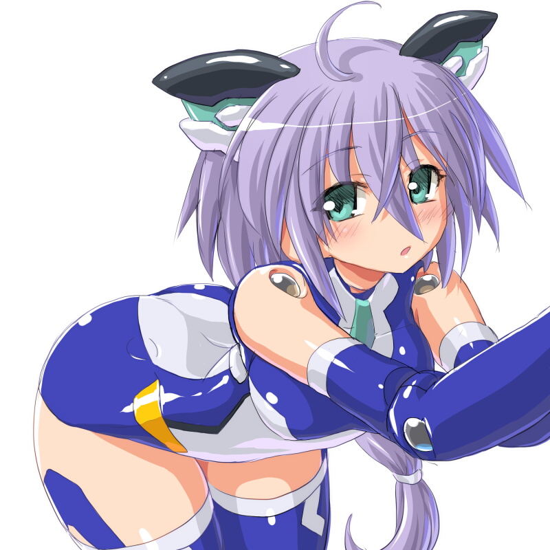 1girl, ahoge, aqua_eyes, bare_shoulders, bent_over, busou_shinki, dd_(ijigendd), doll_joints