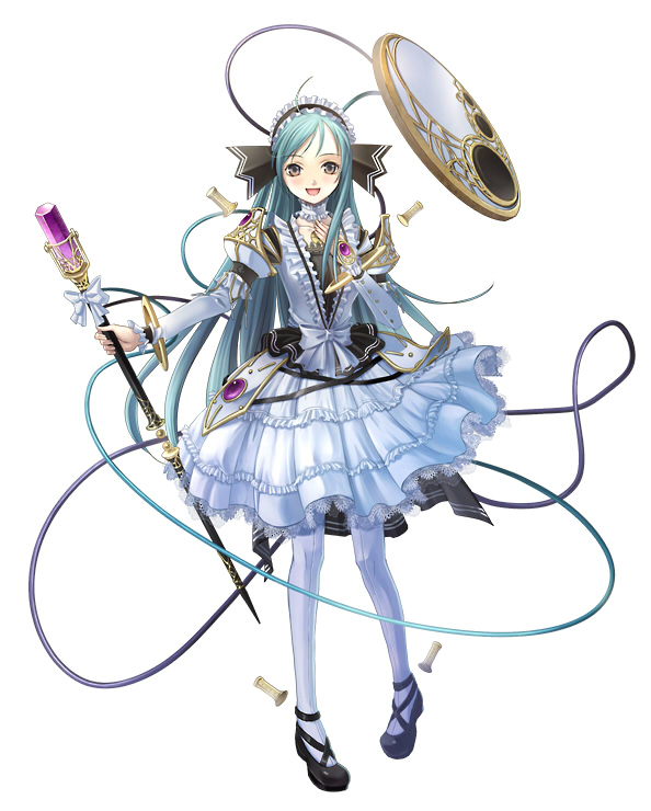brown_eyes, cable, dress, generation_xth, hairband, open_mouth, pantyhose, raka