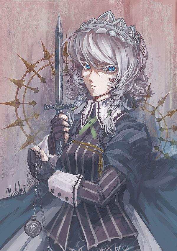 1girl, alternate_costume, artist_name, blue_eyes, braid, cape, dress, gloves
