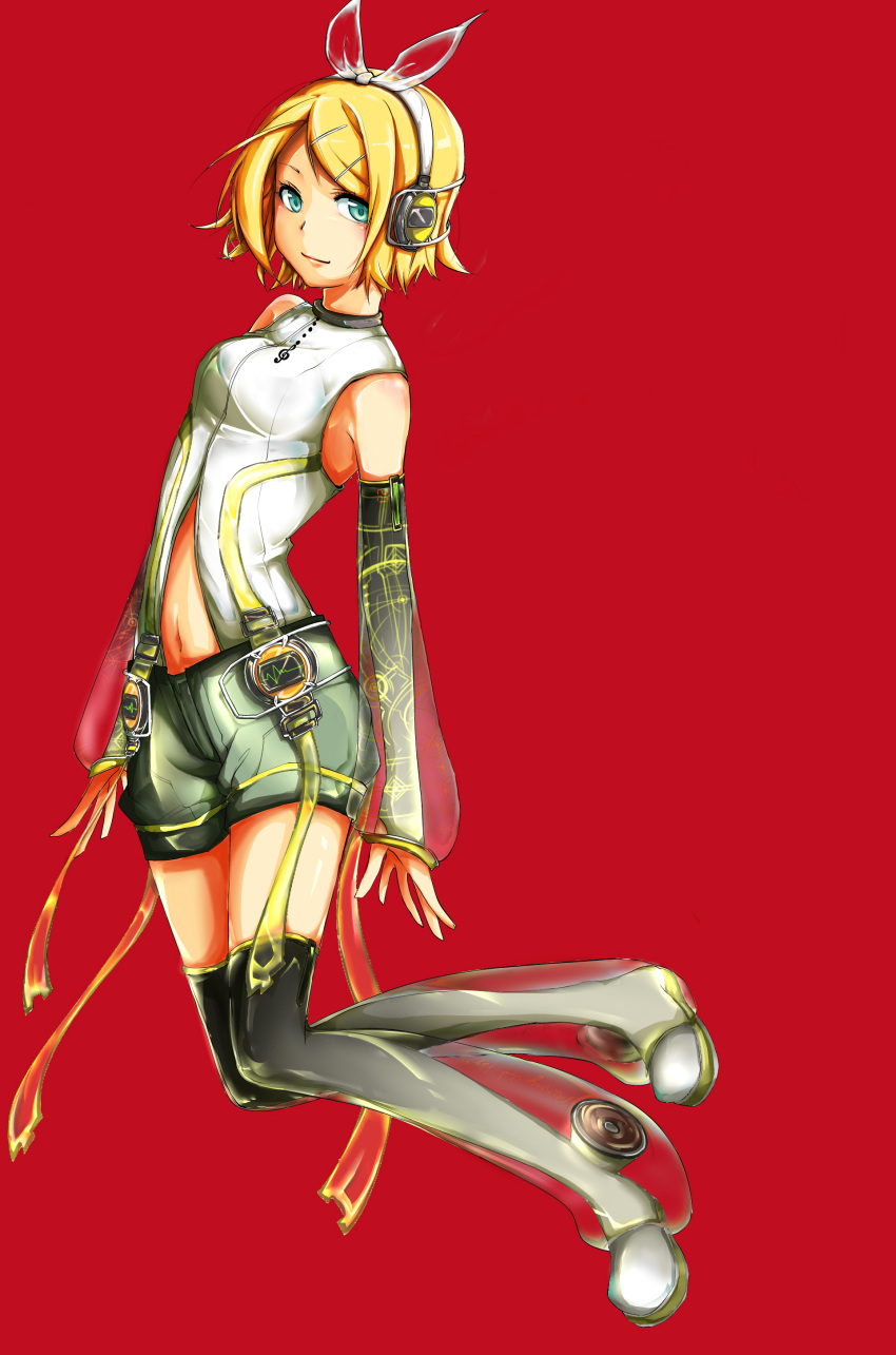 1girl, absurdres, blonde_hair, breasts, colored, headphones, highres, kagamine_rin