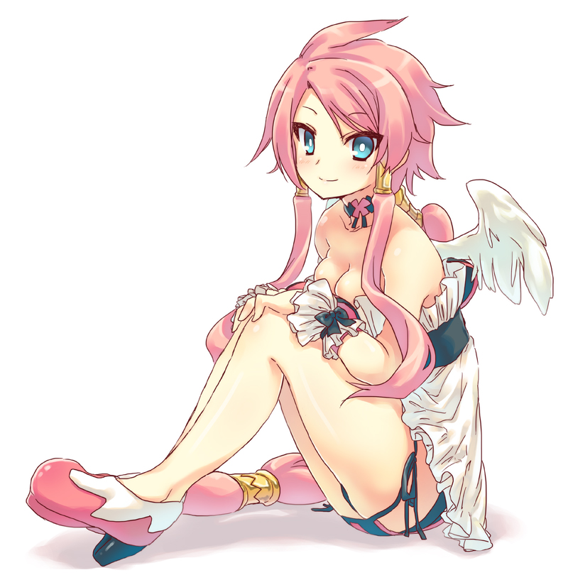 1girl, angel_wings, blue_eyes, bow, breasts, choker, cleavage, disgaea