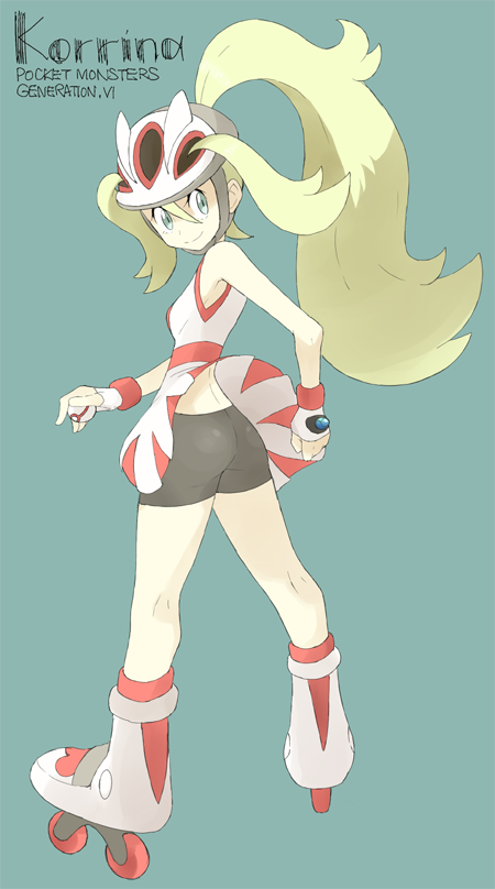 ass, bare_shoulders, bike_shorts, blonde_hair, blue_eyes, fingerless_gloves, gloves, helmet