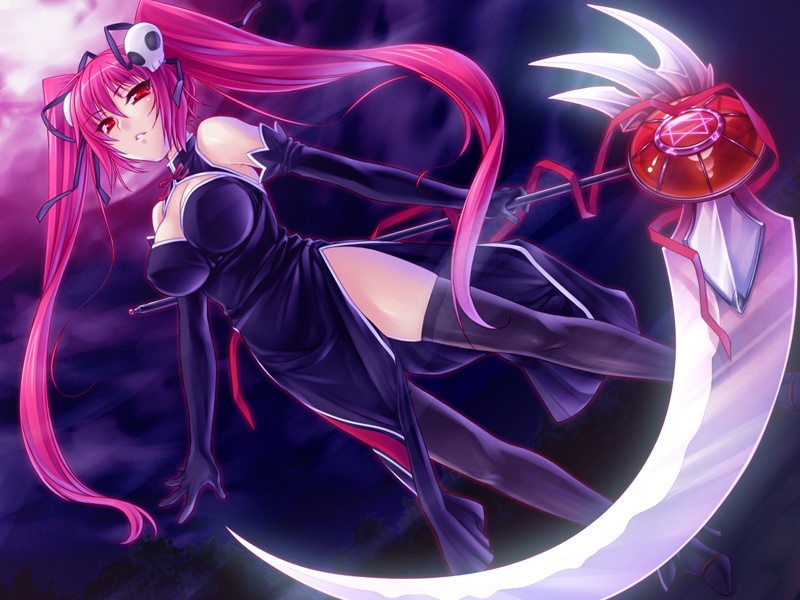 1girl, bangs, bare_shoulders, black_legwear, black_thighhighs, breasts, cat_eyes, cleavage